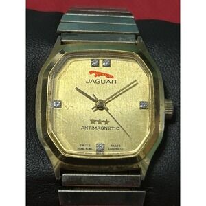 Vintage Jaguar Gold Silver Toned  Mens Watch Swiss Made Hong Kong Assemble Works